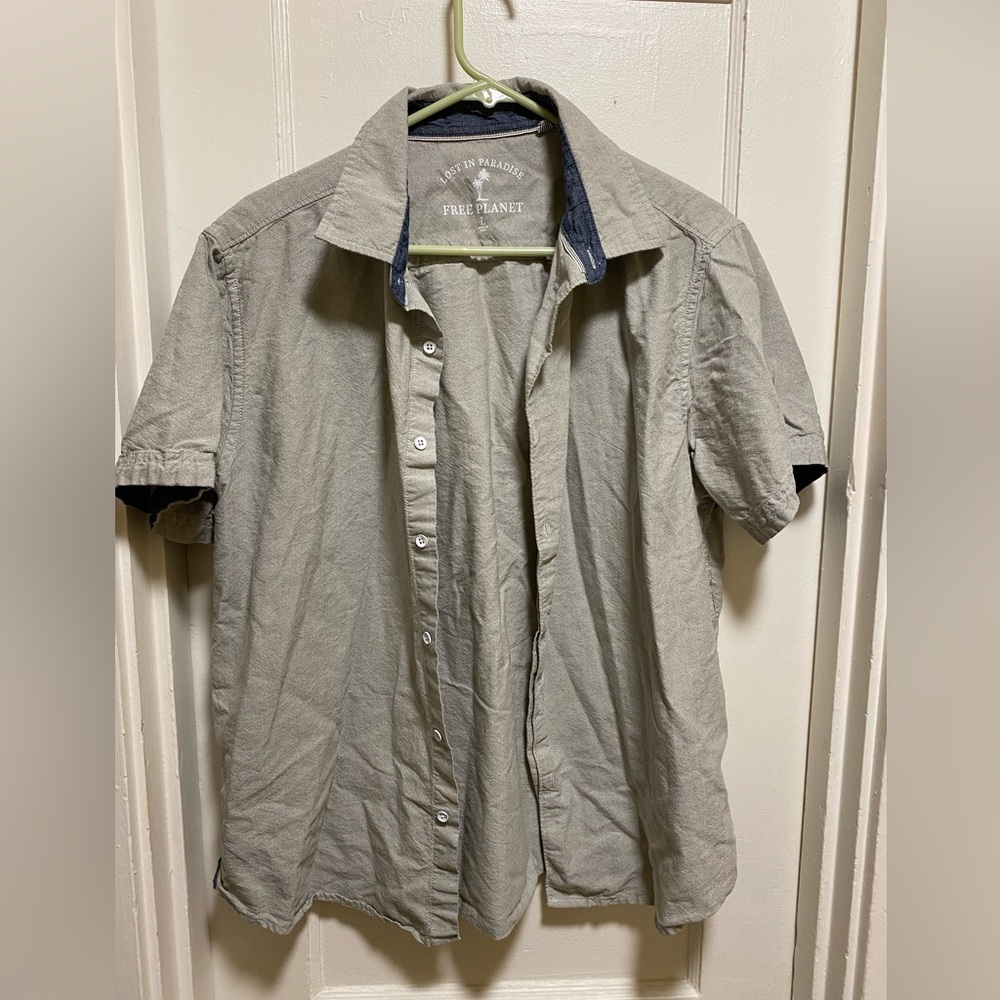 Lost in Paradise short sleeve button up shirt - Mens Size L - grey